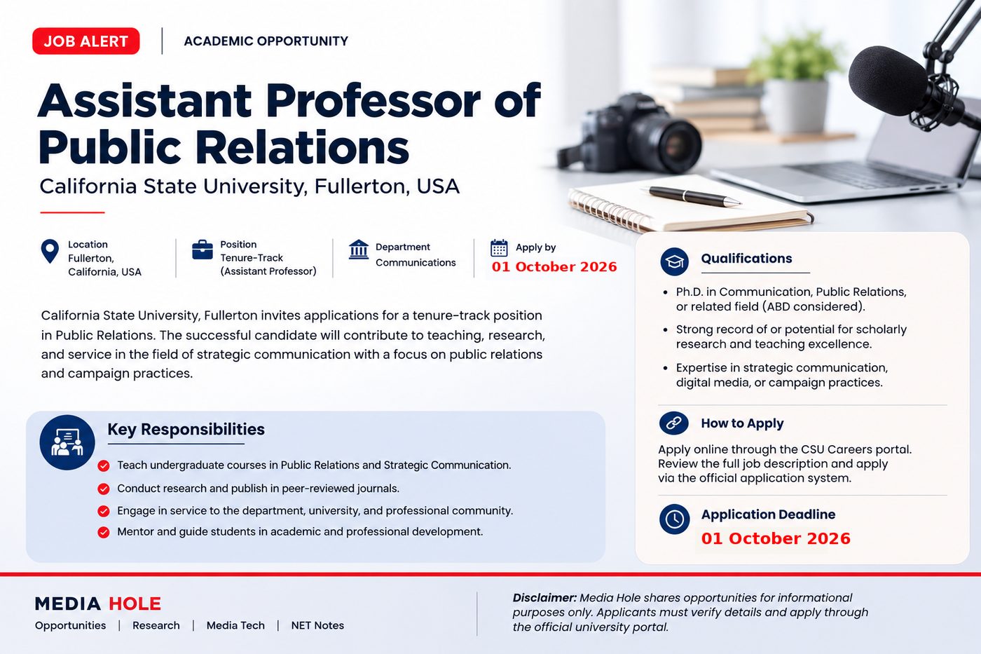 California State University, Fullerton – Assistant Professor of Public Relations