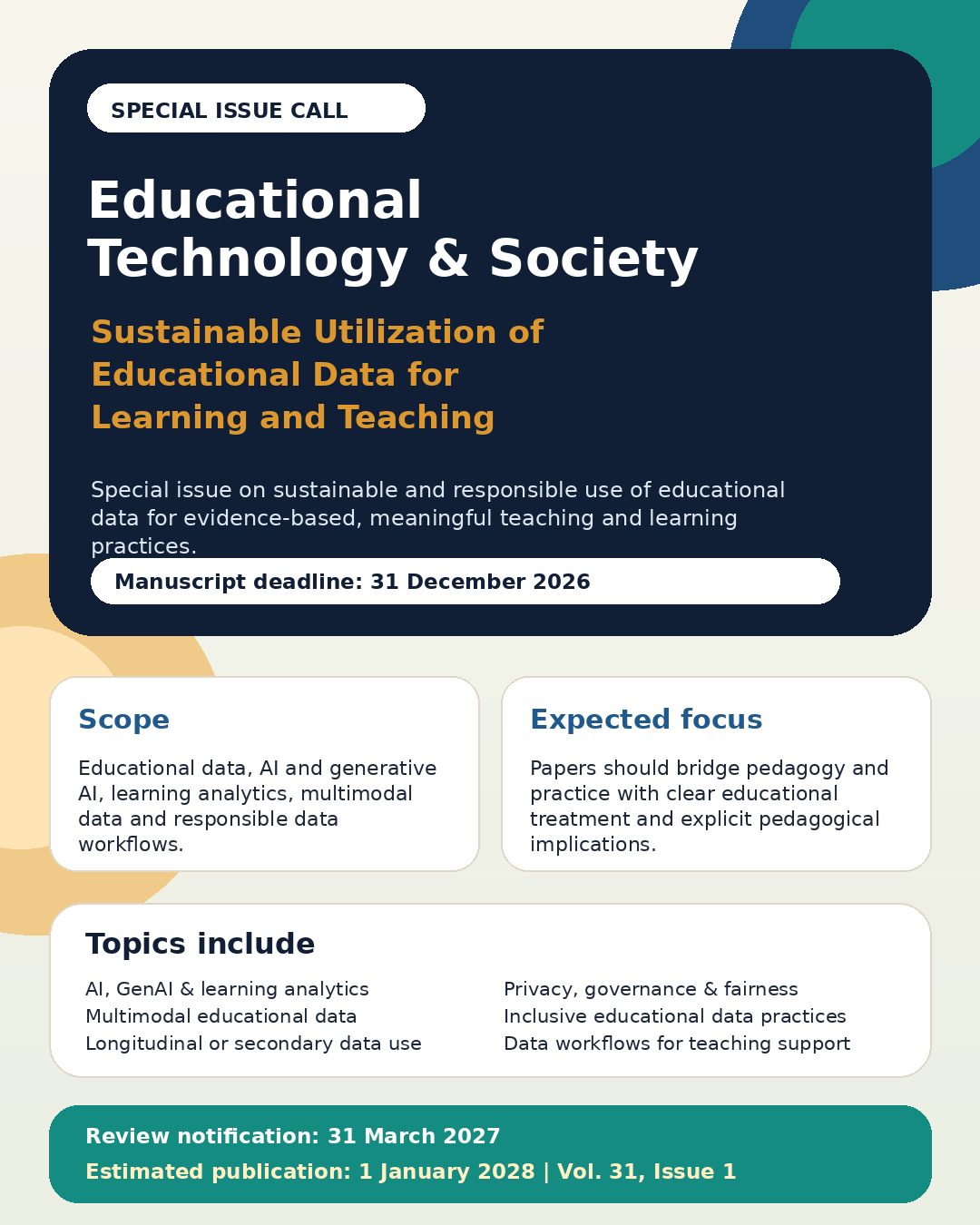 Special Issue Call: Educational Technology & Society