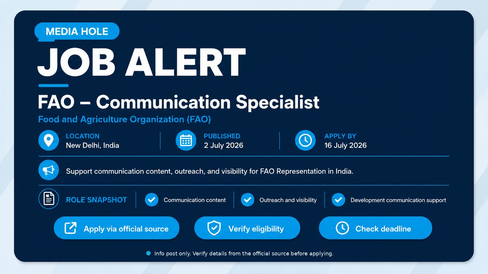 FAO – Communication Specialist, New Delhi, India