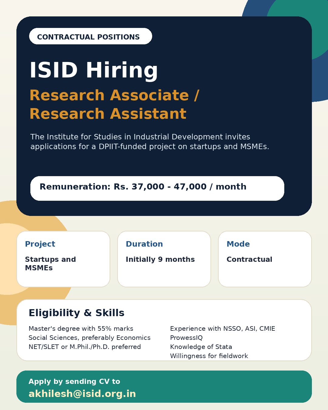 ISID Hiring Research Associate / Research Assistant