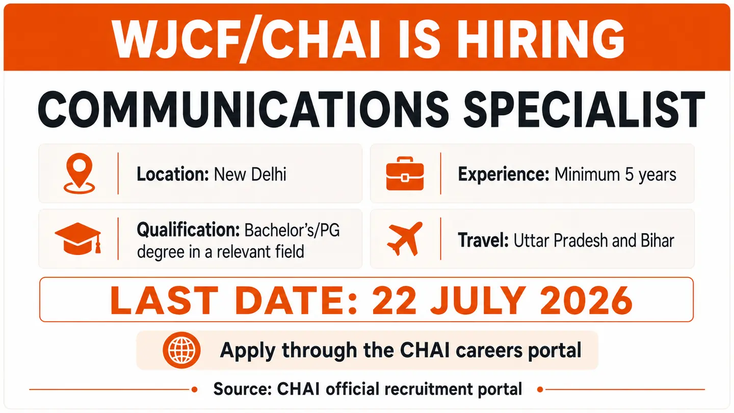 WJCF/CHAI Hiring Communications Specialist in New Delhi
